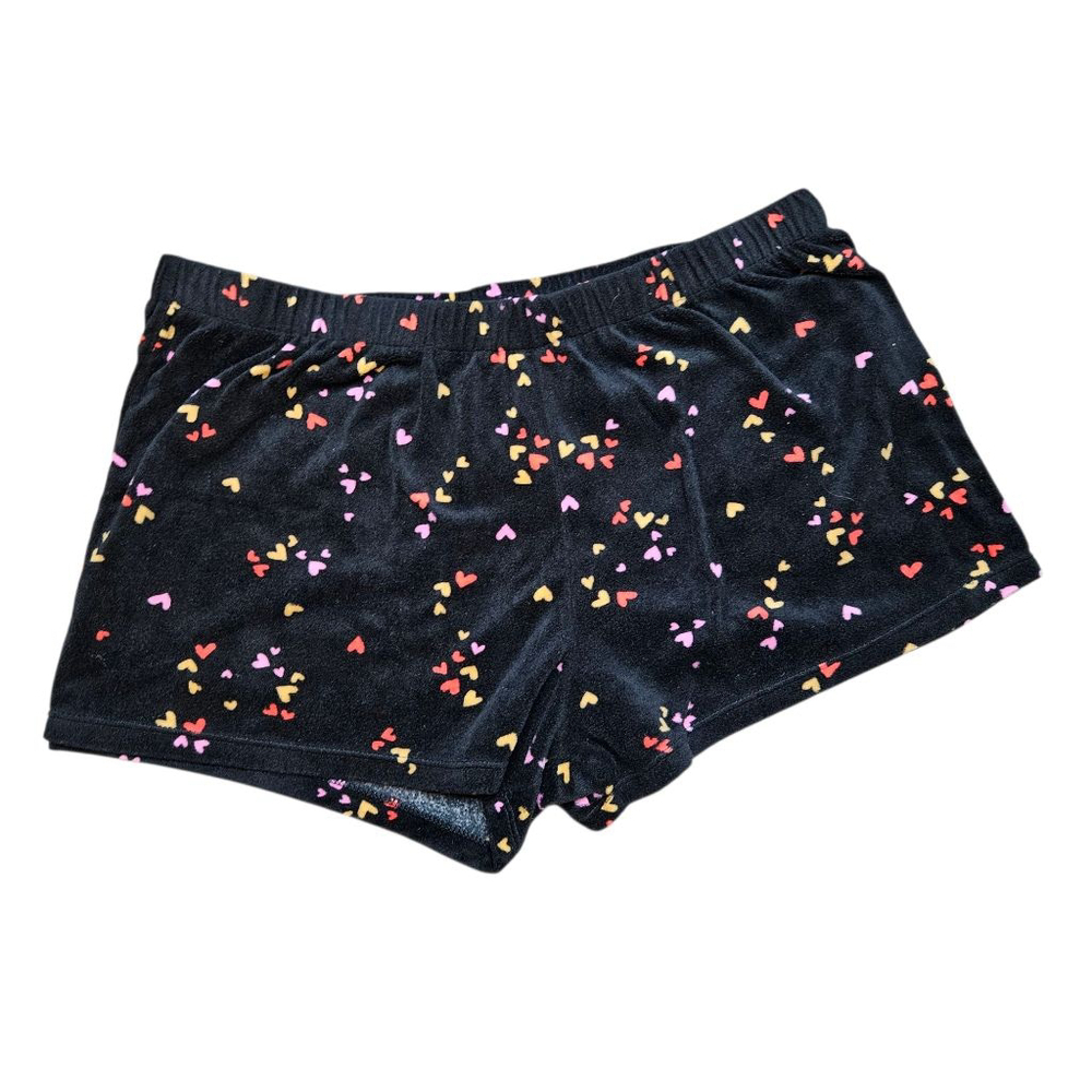 SO Medium Black and Pink Hearts Fleece Pajama Comfy Shorts - Picture 3 of 5